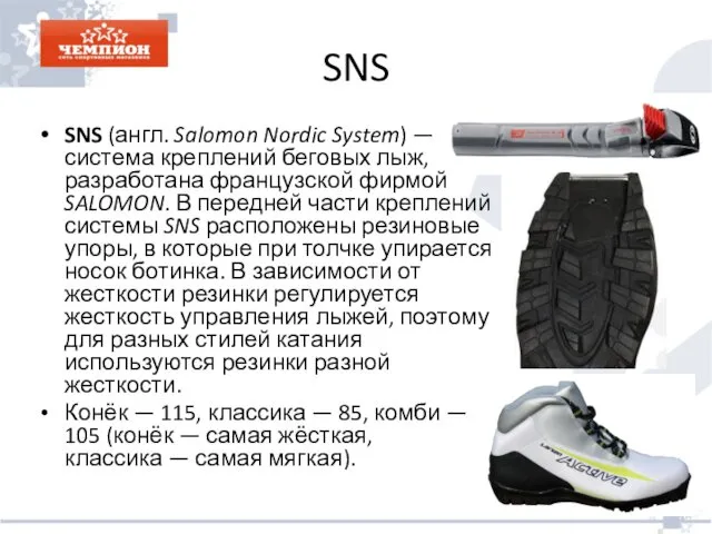 SNS SNS (англ. Salomon Nordic System) — система креплений беговых лыж,