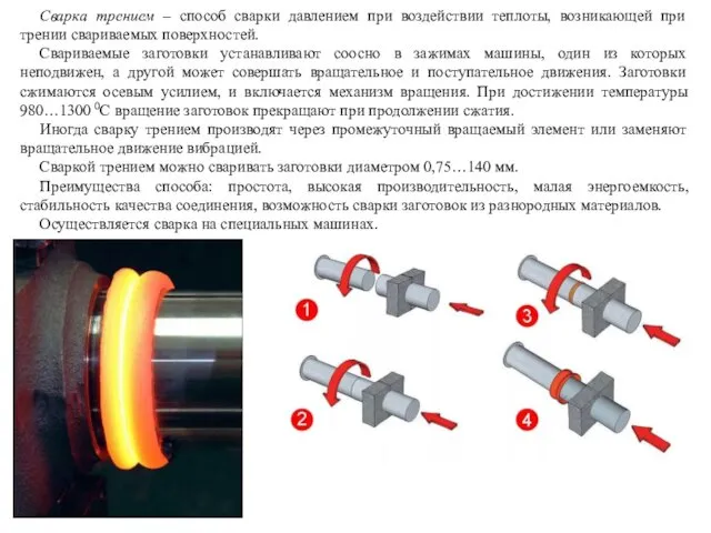 Сварка трением – способ сварки давлением при воздействии теплоты, возникающей при