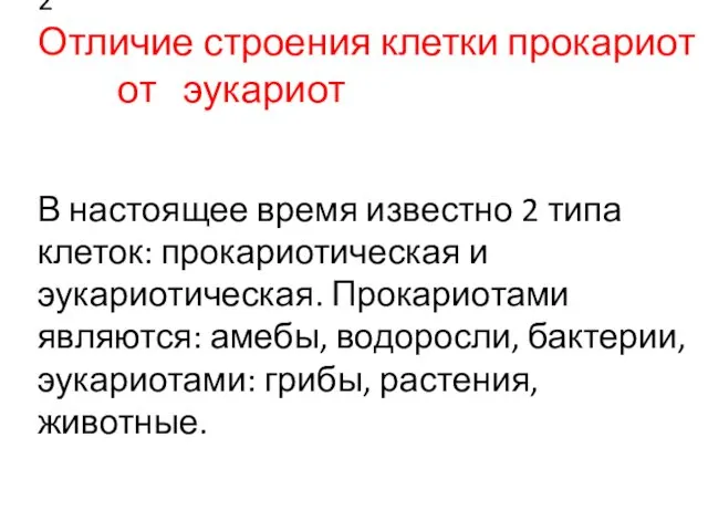 Отличие строения клетки прокариот от эукариот В настоящее время известно 2