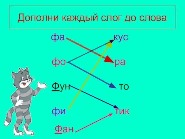 Дополни каждый слог до слова фа кус фо ра Фун то фи тик Фан