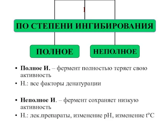 Полное И. – фермент полностью теряет свою активность Н.: все факторы