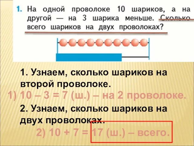 2. Узнаем, сколько шариков на двух проволоках. 1. Узнаем, сколько шариков