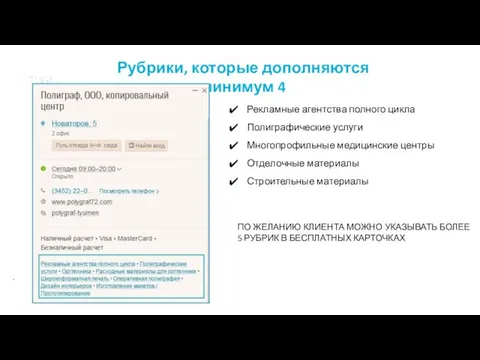 Рекламные агентства полного цикла Полиграфические услуги Многопрофильные медицинские центры Отделочные материалы