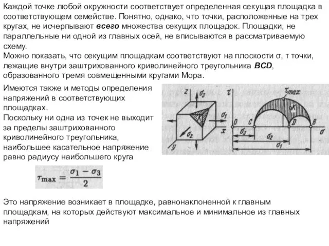 Каждой точке любой окружности соответствует определенная секущая площадка в соответствующем семействе.