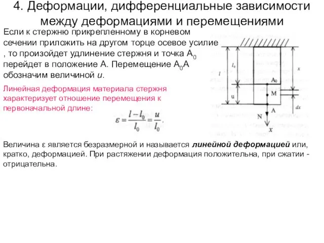 4. Деформации, дифференциальные зависимости между деформациями и перемещениями Если к стержню