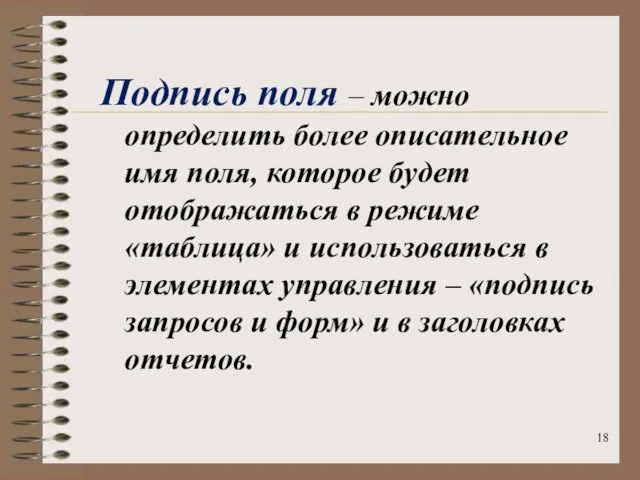 Подпись поля – можно определить более описательное имя поля, которое будет