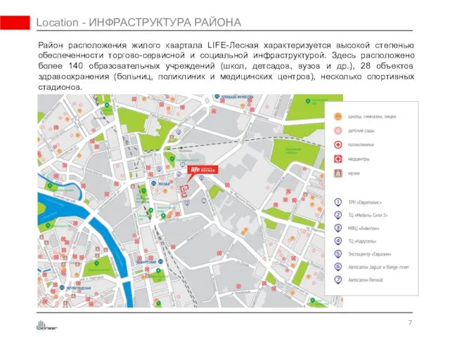 Location - ИНФРАСТРУКТУРА РАЙОНА Район расположения жилого квартала LIFE-Лесная характеризуется высокой