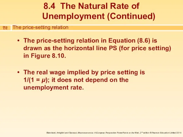 The price-setting relation in Equation (8.6) is drawn as the horizontal