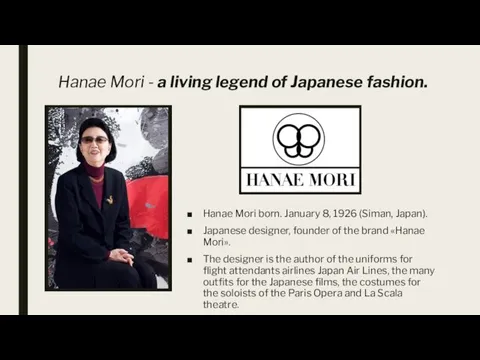 Hanae Mori - a living legend of Japanese fashion. Hanae Mori