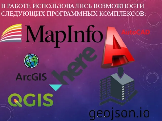 В РАБОТЕ ИСПОЛЬЗОВАЛИСЬ ВОЗМОЖНОСТИ СЛЕДУЮЩИХ ПРОГРАММНЫХ КОМПЛЕКСОВ: