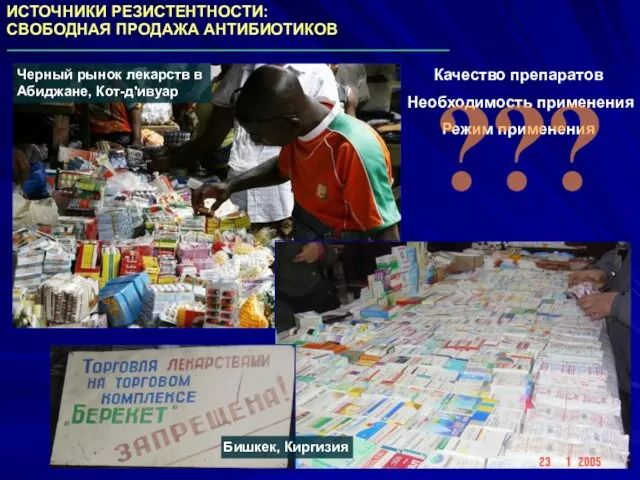ИСТОЧНИКИ РЕЗИСТЕНТНОСТИ: СВОБОДНАЯ ПРОДАЖА АНТИБИОТИКОВ Черный рынок лекарств в Абиджане, Кот-д'ивуар
