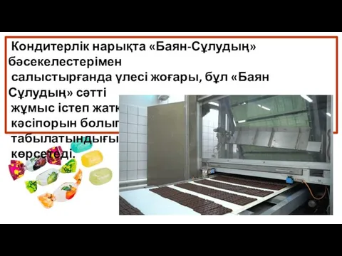 Кондитерлік нарықта «Баян-Сұлудың» бәсекелестерімен салыстырғанда үлесі жоғары, бұл «Баян Сұлудың» сәтті