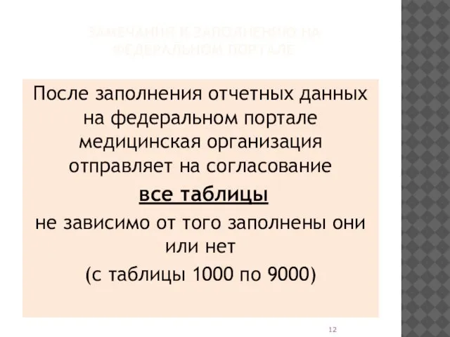 ЗАМЕЧАНИЯ К ЗАПОЛНЕНИЮ НА ФЕДЕРАЛЬНОМ ПОРТАЛЕ После заполнения отчетных данных на