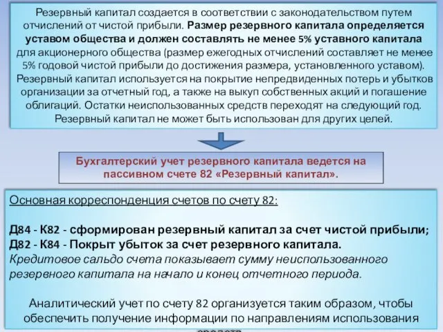 Резервный капитал создается в соответствии с законодательством путем отчислений от чистой