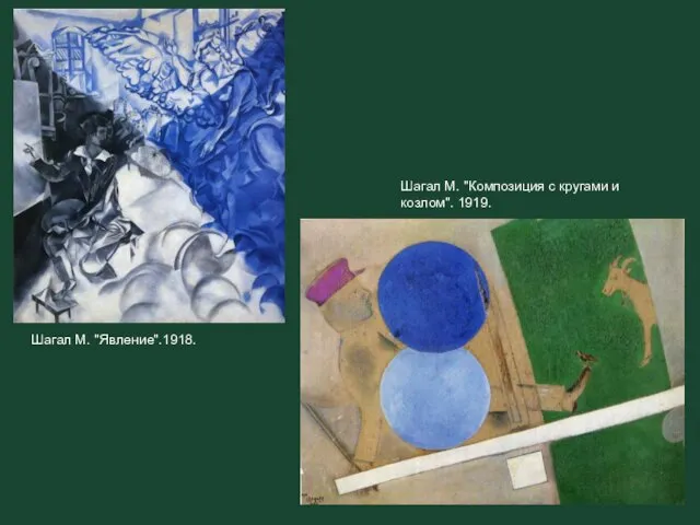 Шагал М. "Явление".1918. Шагал М. "Композиция с кругами и козлом". 1919.