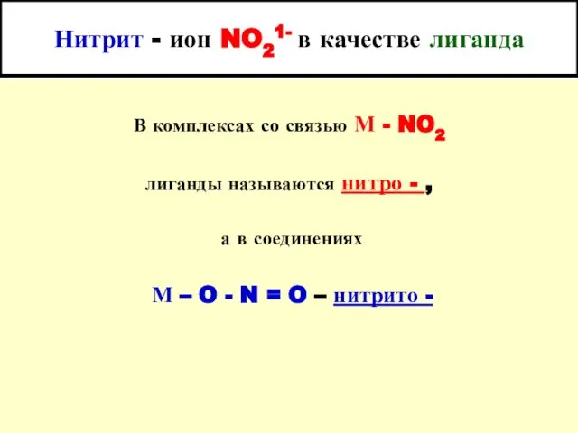 Нитрит - ион NO21- в качестве лиганда В комплексах со связью