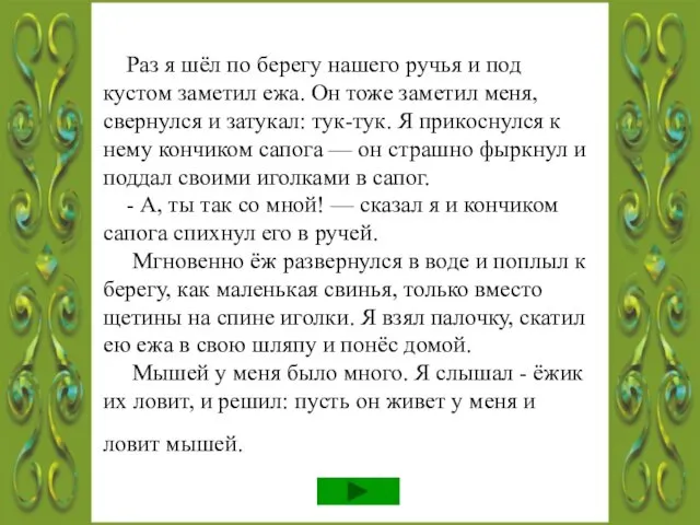 Раз я шёл по берегу нашего ручья и под кустом заметил