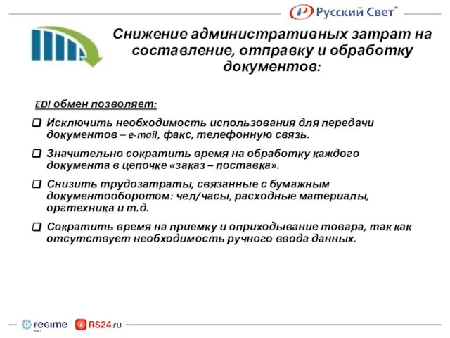 Снижение административных затрат на составление, отправку и обработку документов: EDI обмен