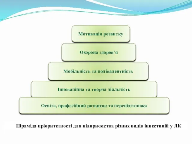 Піраміда пріоритетності для підприємства різних видів інвестицій у ЛК