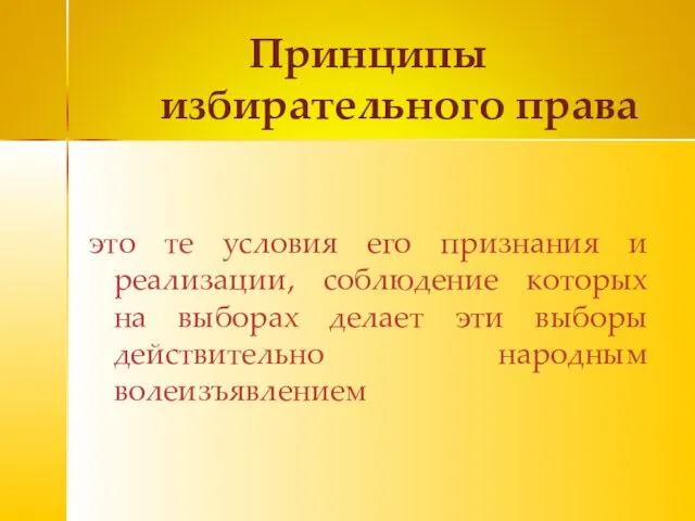 Принципы избирательного права это те условия его признания и реализации, соблюдение