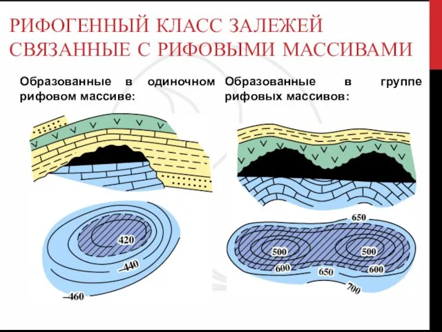 РИФОГЕННЫЙ КЛАСС ЗАЛЕЖЕЙ СВЯЗАННЫЕ С РИФОВЫМИ МАССИВАМИ Образованные в одиночном рифовом