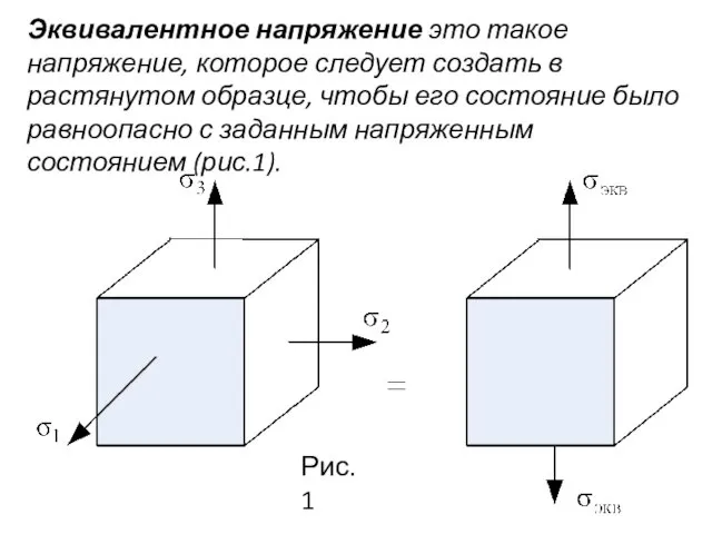 Эквивалентное напряжение это такое напряжение, которое следует создать в растянутом образце,