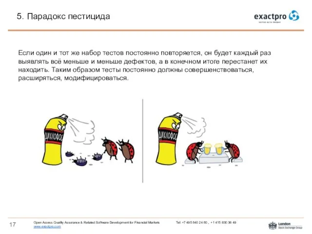 5. Парадокс пестицида Если один и тот же набор тестов постоянно