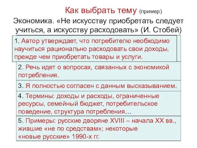 Как выбрать тему (пример) Экономика. «Не искусству приобретать следует учиться, а