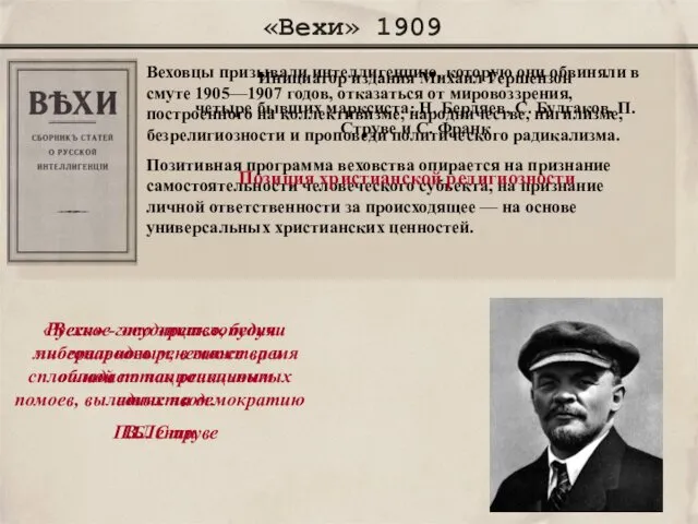 «Вехи» 1909 Инициатор издания Михаил Гершензон четыре бывших марксиста: Н. Бердяев,