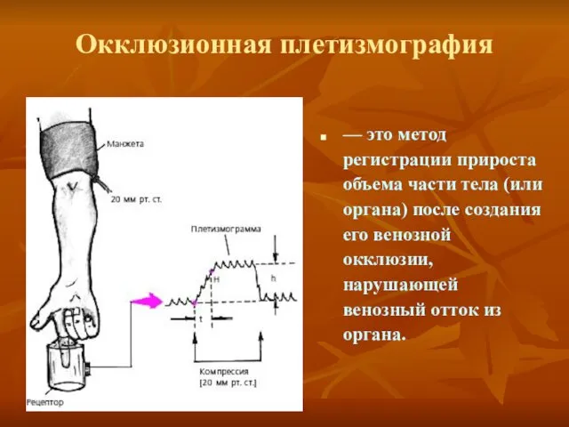 Окклюзионная плетизмография — это метод регистрации прироста объема части тела (или