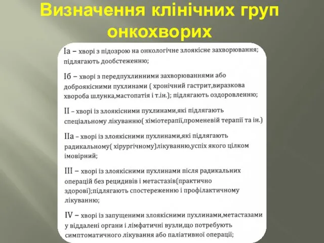 Визначення клінічних груп онкохворих