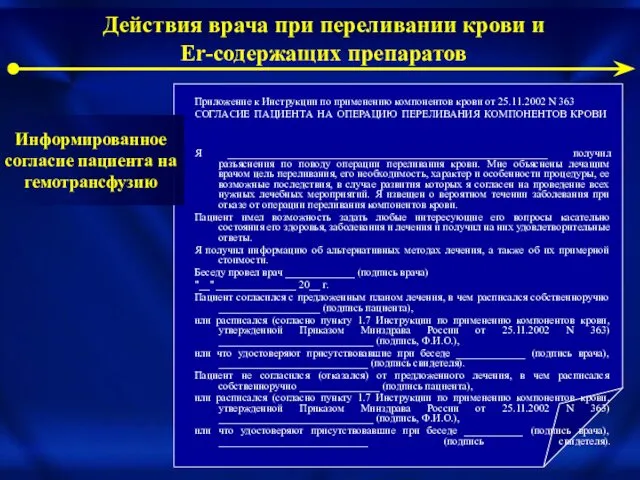 Информированное согласие пациента на гемотрансфузию Приложение к Инструкции по применению компонентов