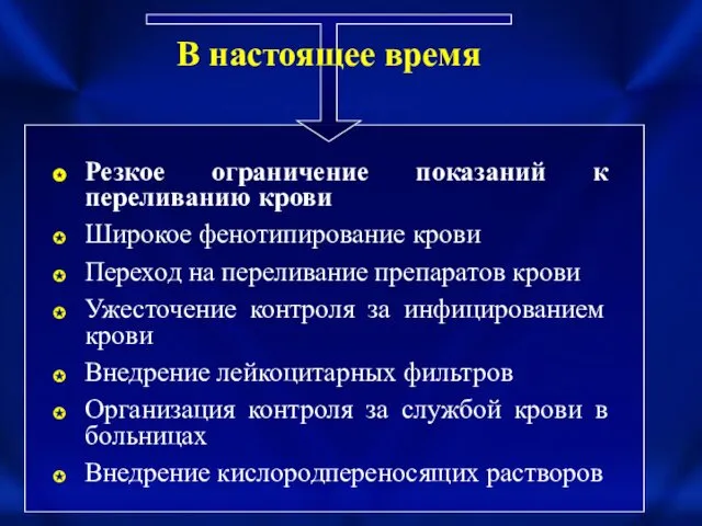 В настоящее время Резкое ограничение показаний к переливанию крови Широкое фенотипирование