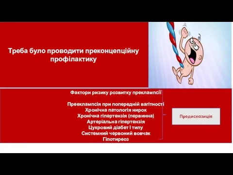 Треба було проводити преконцепційну профілактику Фактори ризику розвитку преклампсії Прееклампсія при