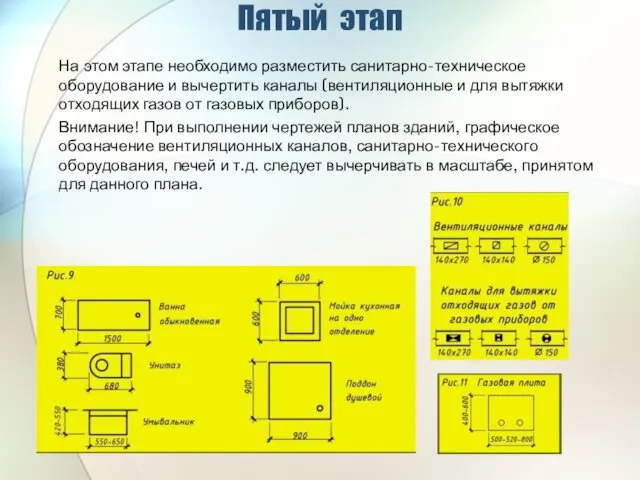 Пятый этап На этом этапе необходимо разместить санитарно-техническое оборудование и вычертить