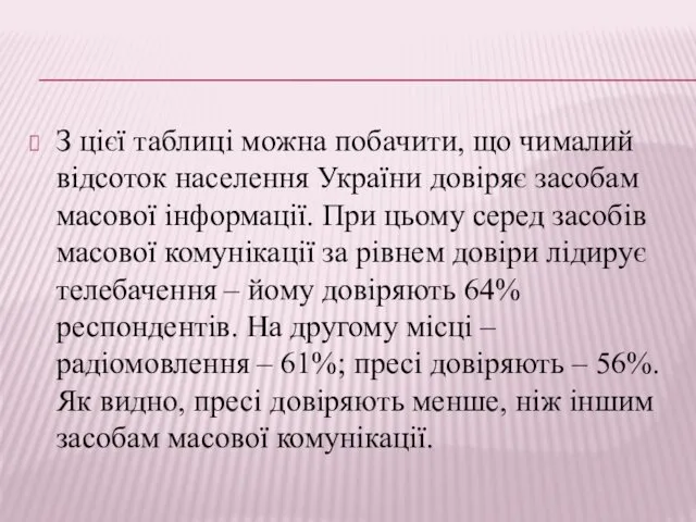 З цієї таблиці можна побачити, що чималий відсоток населення України довіряє