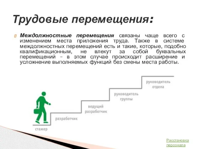 Трудовые перемещения: Междолжностные перемещения связаны чаще всего с изменением места приложения