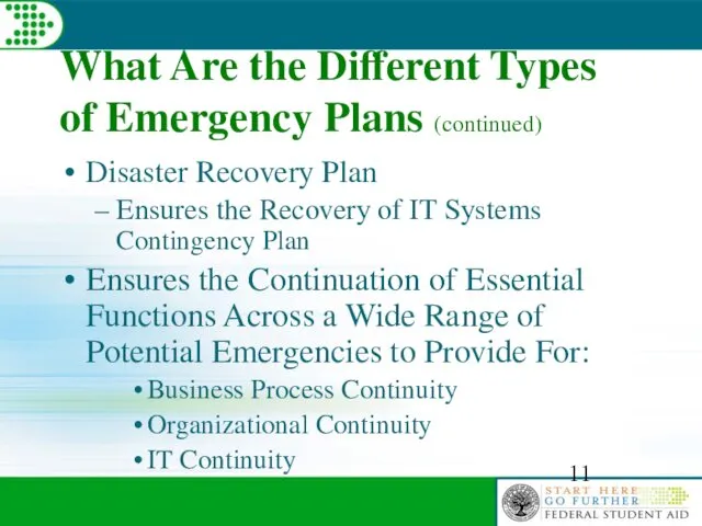 What Are the Different Types of Emergency Plans (continued) Disaster Recovery