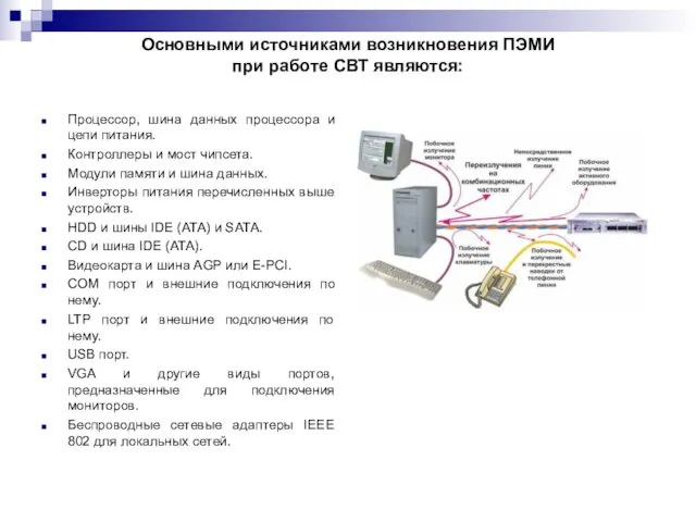 Основными источниками возникновения ПЭМИ при работе СВТ являются: Процессор, шина данных