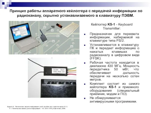 Принцип работы аппаратного кейлоггера с передачей информации по радиоканалу, скрытно устанавливаемого