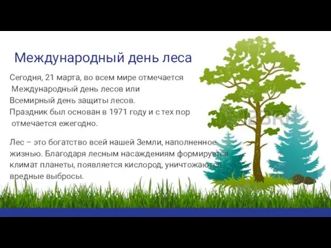 Международный день леса Сегодня, 21 марта, во всем мире отмечается Международный