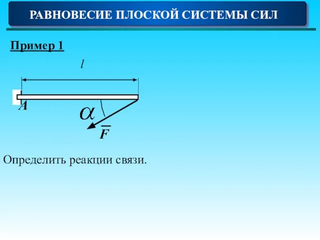 РАВНОВЕСИЕ ПЛОСКОЙ СИСТЕМЫ СИЛ Пример 1 F Определить реакции связи.