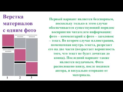 Верстка материалов с одним фото Первый вариант является бесспорным, поскольку только