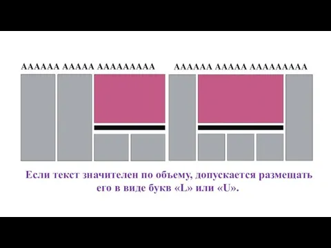 Если текст значителен по объему, допускается размещать его в виде букв «L» или «U».