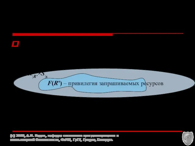 Определить из А F(R') - привилегию ресурсов (c) 2010, А.М. Кадан,