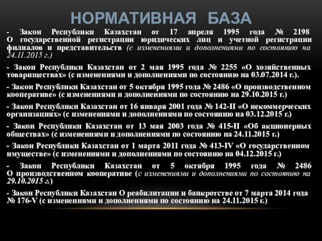 НОРМАТИВНАЯ БАЗА - Закон Республики Казахстан от 17 апреля 1995 года