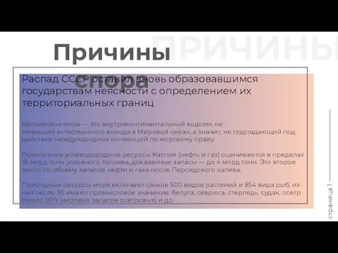 страница 1 ПРИЧИНЫ Причины спора Распад СССР оставил вновь образовавшимся государствам