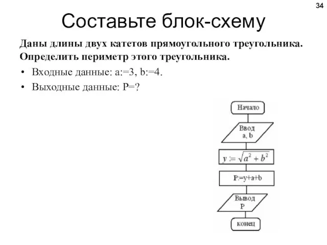 Даны длины двух катетов прямоугольного треугольника. Определить периметр этого треугольника. Входные