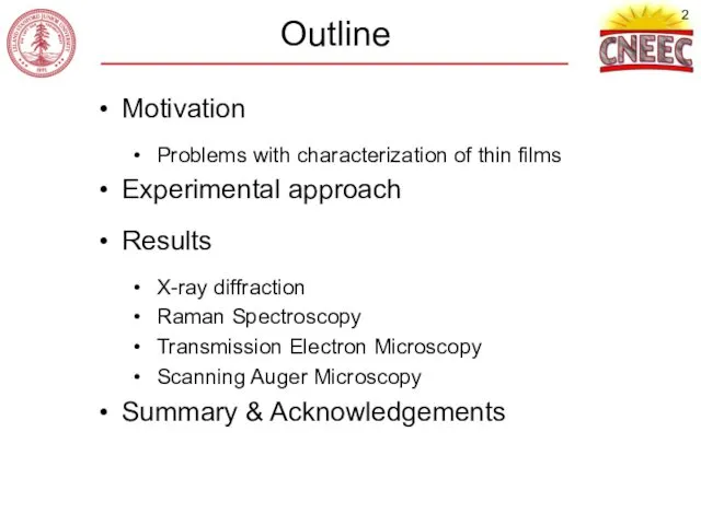 Outline Motivation Problems with characterization of thin films Experimental approach Results