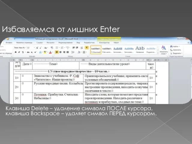 Избавляемся от лишних Enter Клавиша Delete – удаление символа ПОСЛЕ курсора,